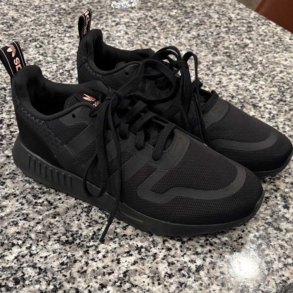 adidas Black Athletic Sneakers with Subtle Pink Logo